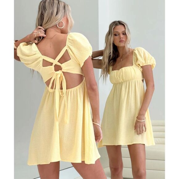 Princess Polly LET'S DANCE MINI DRESS Yellow Size 10 Nwot - Picture 1 of 5